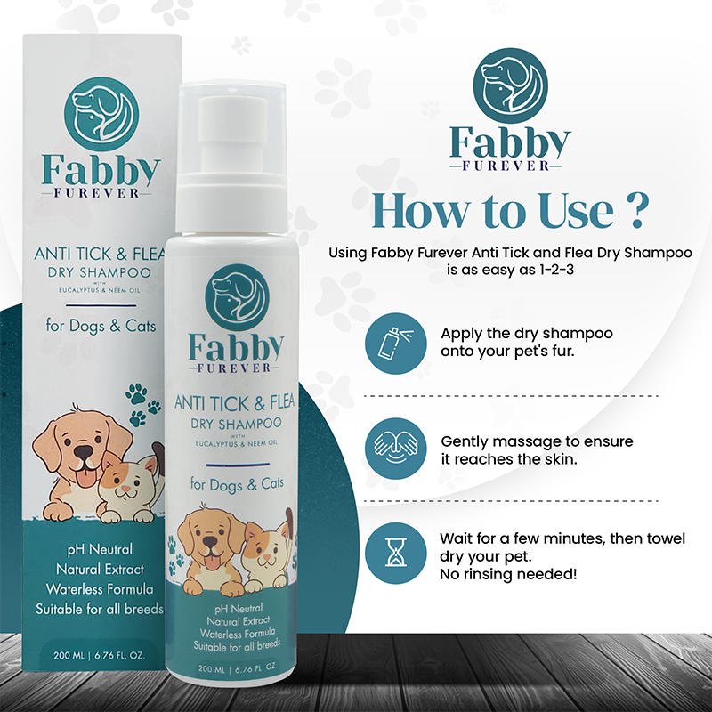 Fabby Furever Anti Tick & Flea Waterless Shampoo(200 ml) with Pet Wipes(10 Wipes), Safe & Gentle Grooming for All Breeds