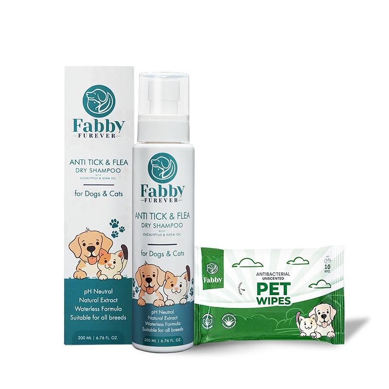 Fabby Furever Anti Tick & Flea Waterless Shampoo(200 ml) with Pet Wipes(10 Wipes), Safe & Gentle Grooming for All Breeds