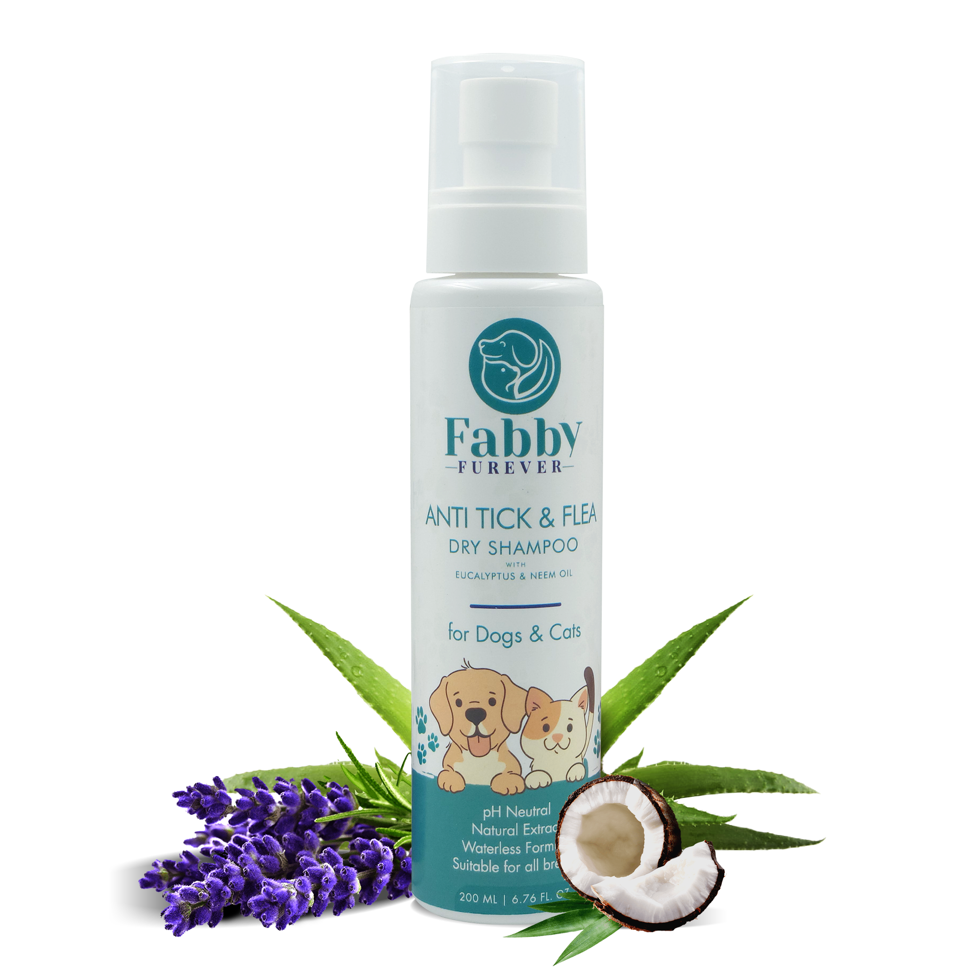 Fabby Furever Anti Tick & Flea Waterless Dry Shampoo for Dogs, Cats and Pups of All Breeds, Effective for Itching, Dry Skin and Infections, Daily Use, Natural and Safe for Pets, 200 ml